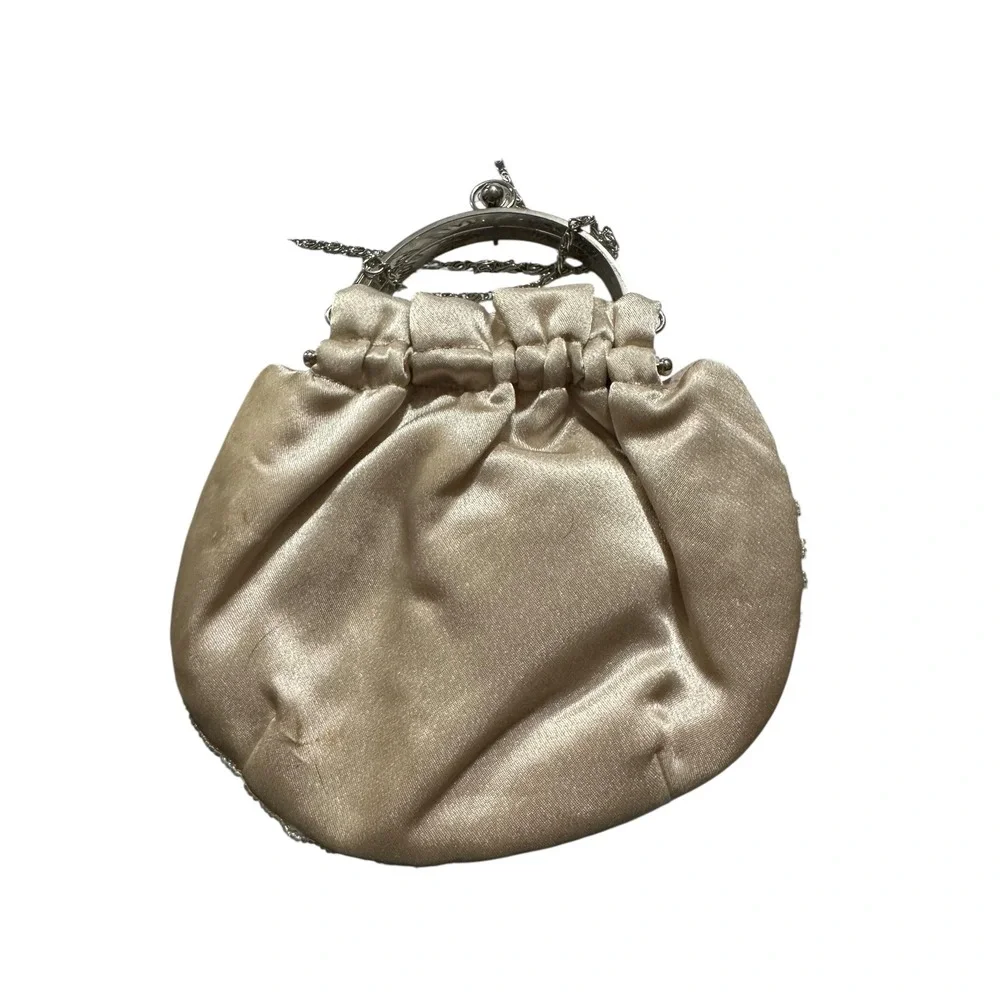 Bijoux Ternier Beaded Evening‎ Clutch Bag Gold Satin Kiss Lock Frame VINTAGE